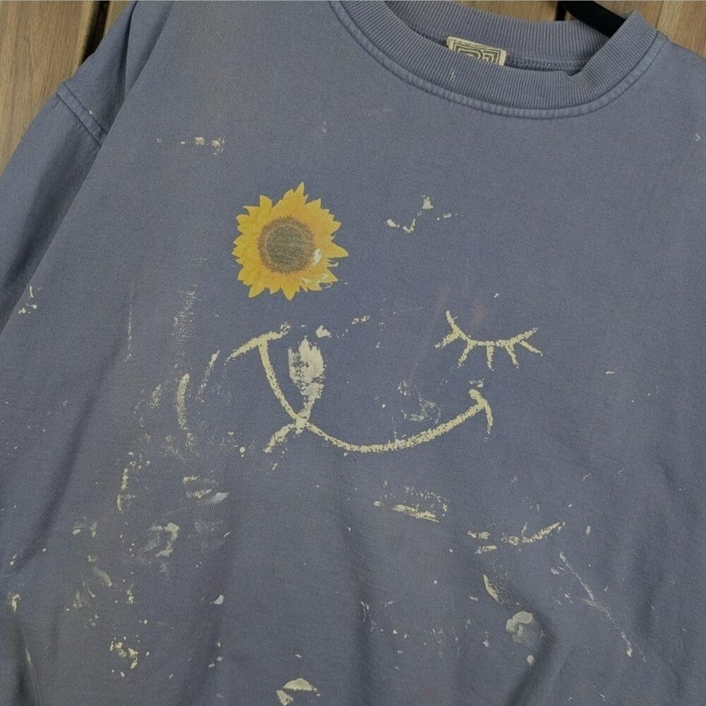 Maze Vintage Paint Splatter Distress Sunflower Crewneck Sweatshirt Boxy Medium